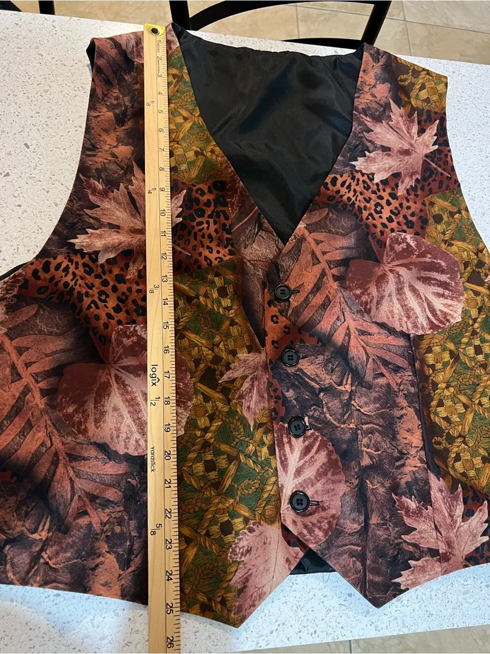 Vintage Autumn Leaf Print Tailored Suit Waistcoat Men Vest Size 56R Plus